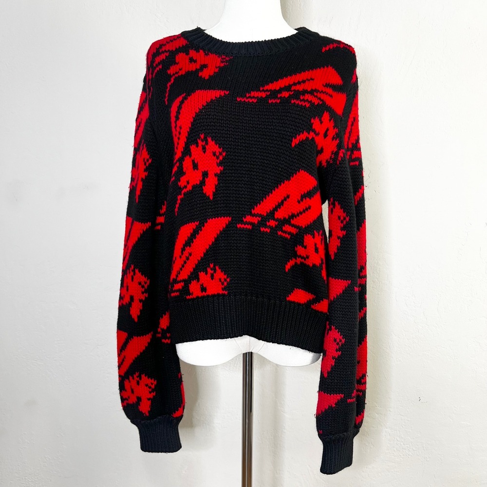 MSGM Milano Italy Black Red Wool Blend Knit Sweater Logo Extra Large XL